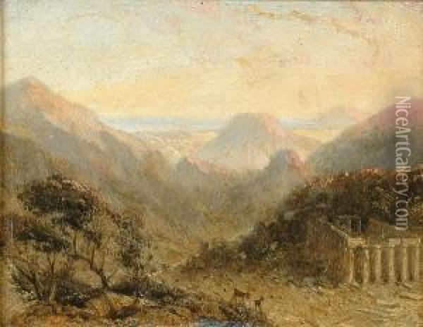 A Mountainous Landscape With A Roman Ruins In The Forground Oil Painting - William Linton