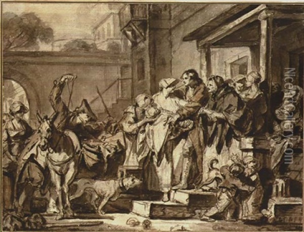 The Departure For The Wet-nurse Oil Painting - Jean Baptiste Greuze