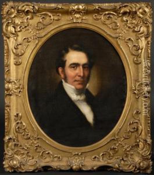 Portrait Of Winthrop Bronson, New York, 1841, Half Length Wearing A White Stock And Black Jacket Oil Painting - John Trumbull