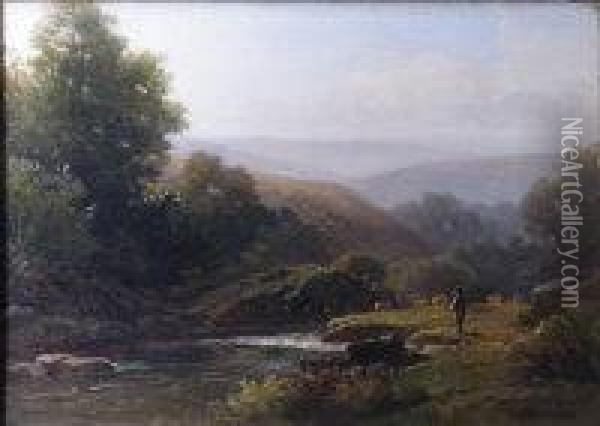 River Landscape With Figure Oil Painting - William Williams