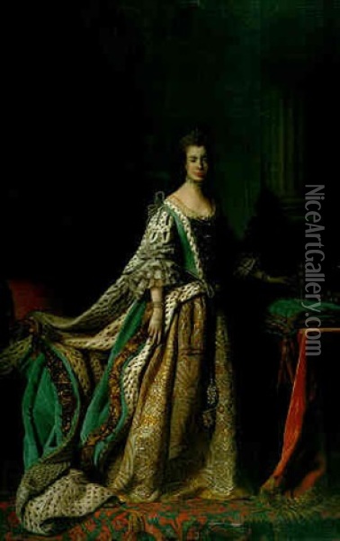 Portrait Of Queen Charlotte Oil Painting - Allan Ramsay