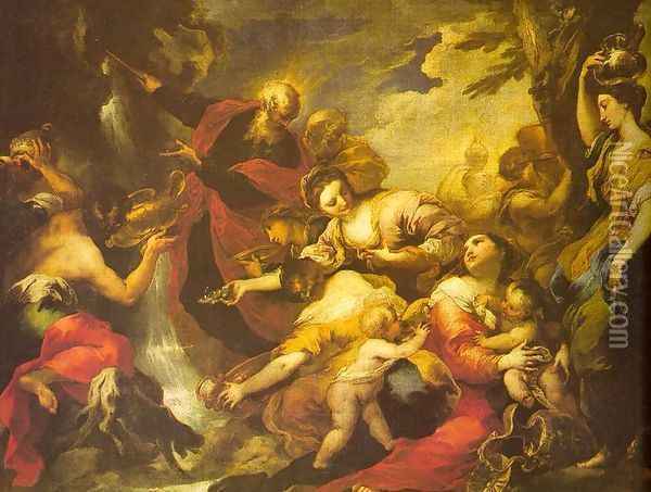 Moses Striking the Rock 1653-55 Oil Painting - Valerio Castello