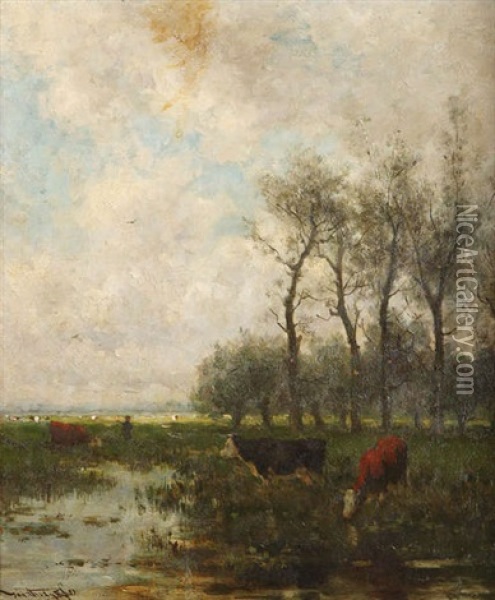 Vaches A L'abreuvoir Oil Painting - Jan Vrolijk