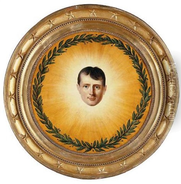 The Head Of Napolean Surrounded By A Laurel Wreath In A Sunburst Oil Painting - Laurent Dabos