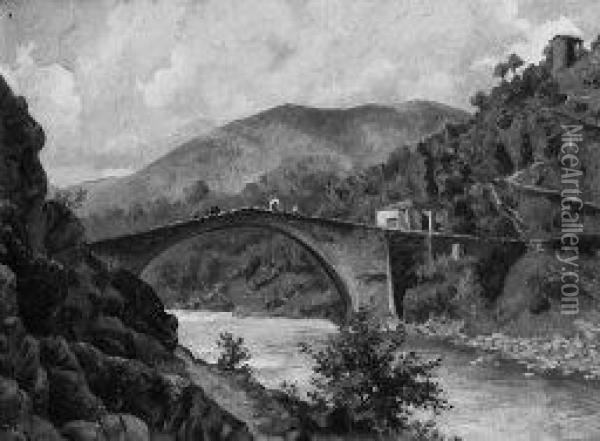 Il Ponte Del Diavolo A Lanzo 1901 Oil Painting - Camillo Merlo