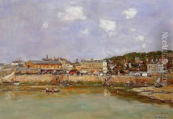 The Port of Trouville, the Market Place and the Ferry Oil Painting - Eugene Boudin
