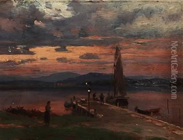 Norwegian Landscape At Sunset Oil Painting - Johan Herman Wedel-Anker