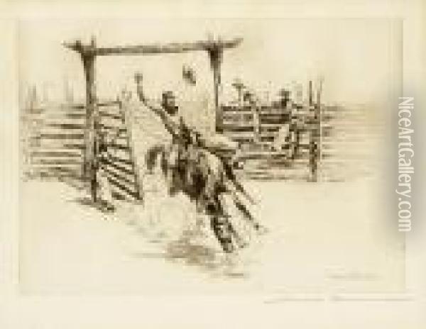 Out Of The Gate Oil Painting - John Edward Borein