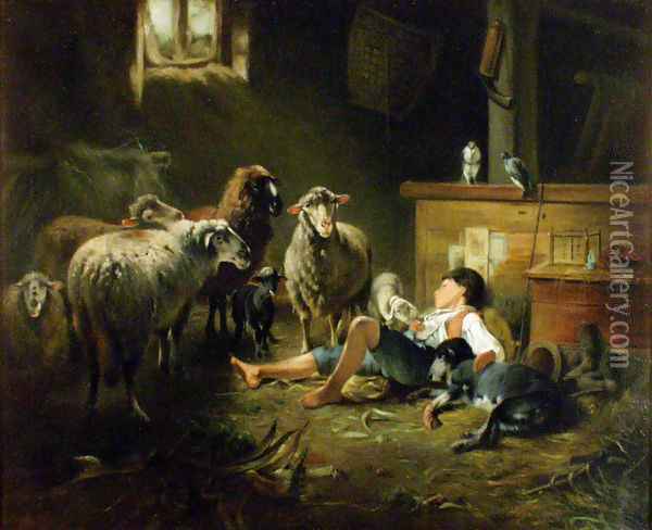 Shepherd Oil Painting - Friedrich Otto Gebler