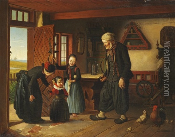 Besoget Hos Bedstefar Oil Painting - Johann Julius Exner