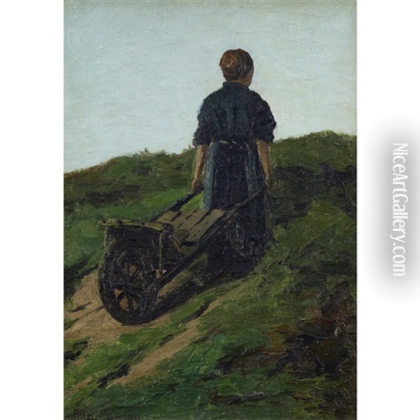 Girl With A Wheelbarrow Oil Painting - Aaron Allan Edson