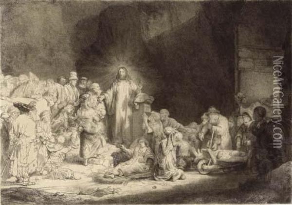 Christ Healing The Sick: 'the Hundred Guilder Print' Oil Painting - Rembrandt Van Rijn