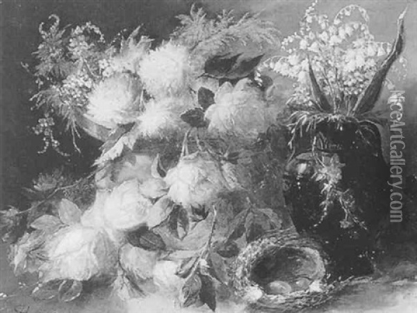 Blumenstuck Mit Vogelnest Oil Painting - Francois Joseph Huygens