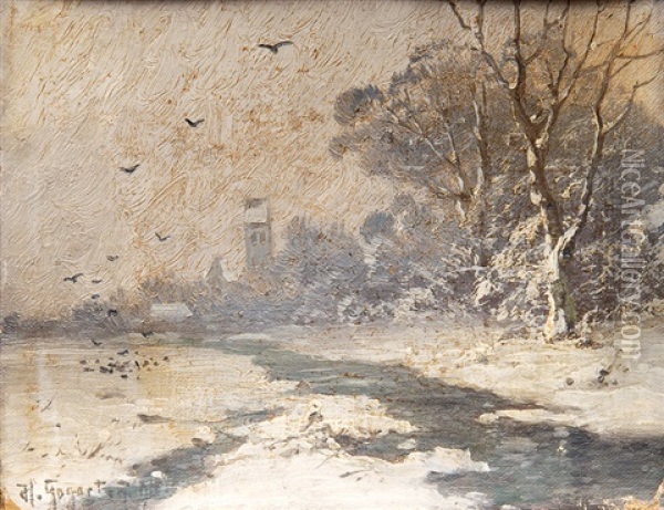 Winter Landscapes (pair) Oil Painting - Heinrich Gogarten