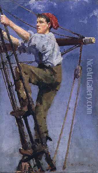 Going Aloft, c.1886 Oil Painting - Henry Scott Tuke
