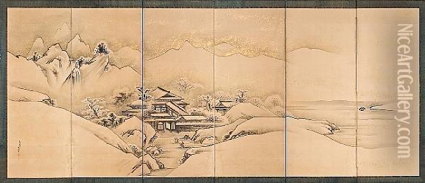 Winter Landscape Oil Painting - Kawabata Gyokusho