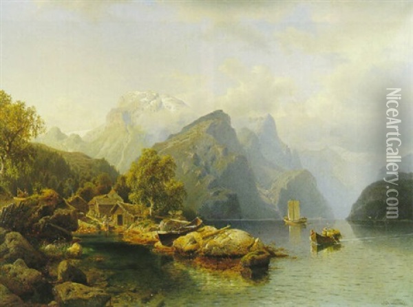Norwegische Fjord-landschaft Oil Painting - Johannes Bartholomaeus Duntze