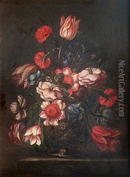 Bouquet De Fleurs Sur Un Entablement Oil Painting - Francesco Mantovano