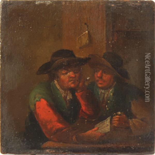 Two Men On A Pub Oil Painting - Adriaen Brouwer
