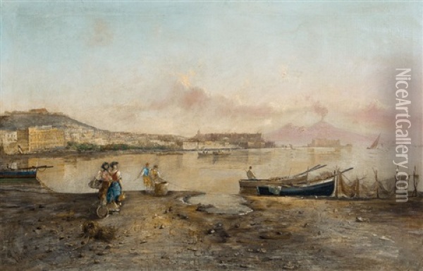 Scorcio Del Golfo Di Napoli Con Pescatori Oil Painting - Giovanni Battista