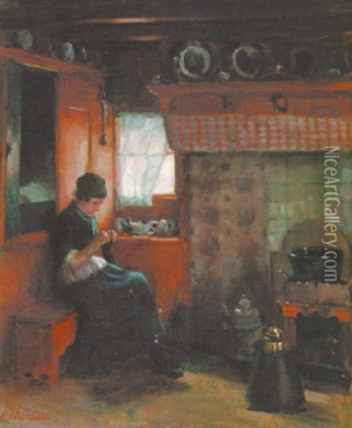 A Dutch Interior Oil Painting - Harry John Pearson