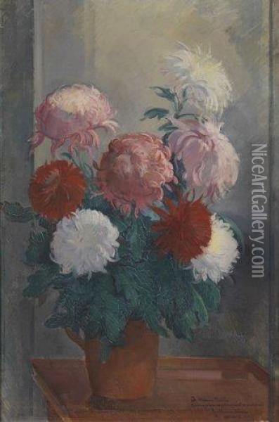 Bouquet De Dalhias. Oil Painting - Guillaume Dulac