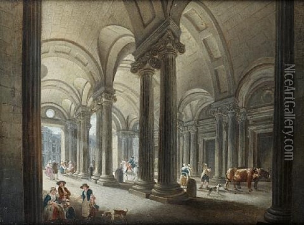 The Louvre From The Entrance To The Palais Royal Oil Painting - Pierre Antoine Demachy