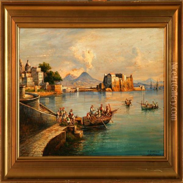 View Of Chiatamone In The Bay Of Naples Oil Painting - Consalvo Carelli