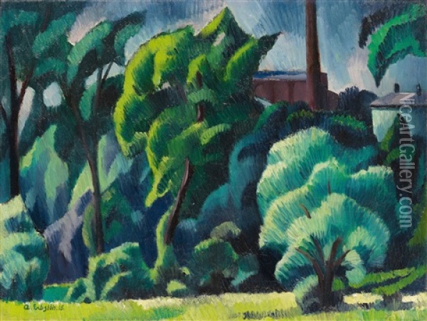 Landschaft Mit Fabrik Oil Painting - Adolf Erbsloeh