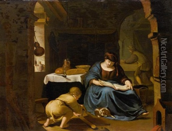 Heilige Familie In Ihrer Behausung Oil Painting - Willem van Mieris
