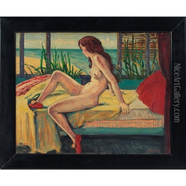 Nude On Bed Oil Painting - Robert Bartholomew Harshe