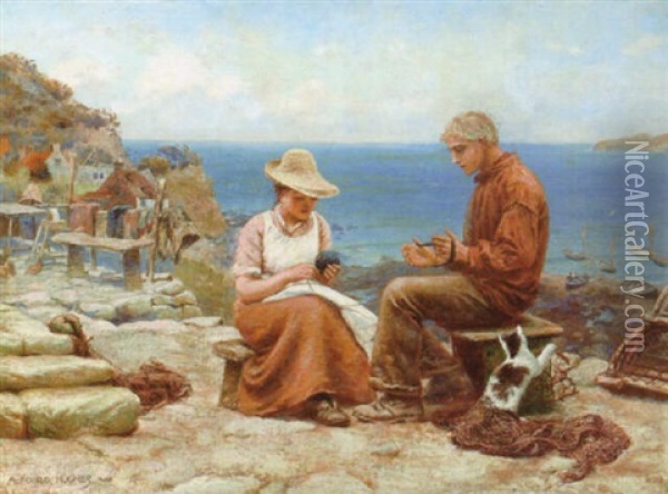 Winding The Skein Oil Painting - Arthur Foord Hughes
