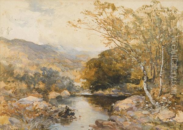 The River Lyd, Dartmoor Oil Painting - Frederick John Widgery