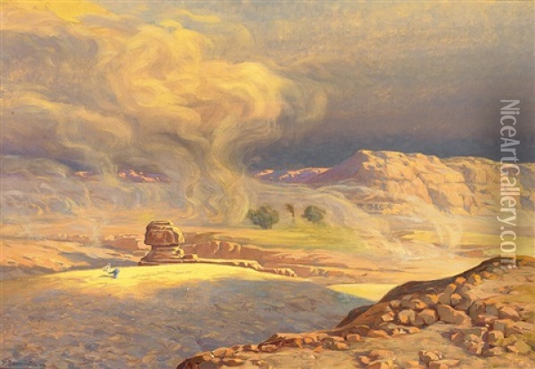 Malerische Nordafrikanische Landschaft Mit Figurenstaffage Oil Painting - Hermann Baumeister