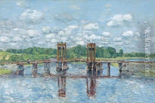 The Toll Bridge, New Hampshire, Near Exeter Oil Painting - Frederick Childe Hassam