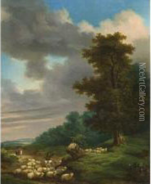 Berger Et Ses Moutons Dans Un Paysage Oil Painting - Felix Saturnin Brissot de Warville