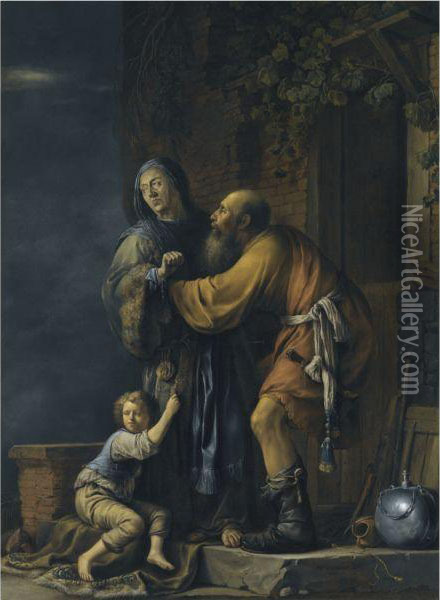 Abraham Pleading With Sarah On Behalf Of Hagar Oil Painting - Willem Bartsius