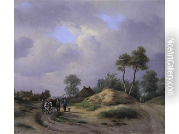 Untitled - Peasant With Hay Wagon Oil Painting - Jacobus Nicolaas (Baron Tjarda van) Starckenborgh
