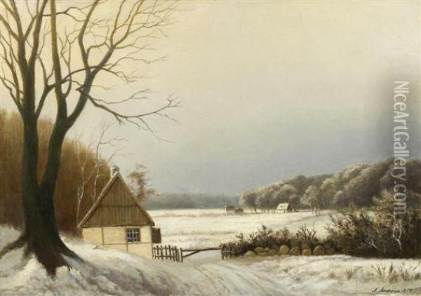 A Winter Landscape Oil Painting - Anders Anderson-Lundby