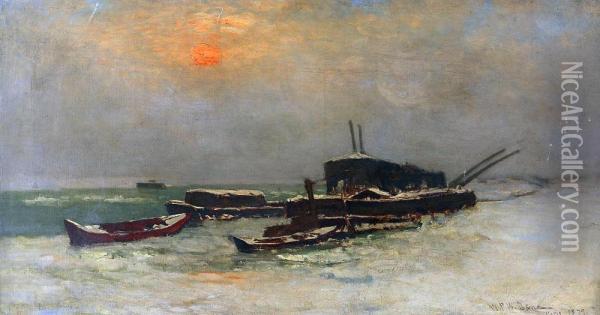 Les Barques Au Coucher Du Soleil Oil Painting - William Parsons W. Dana
