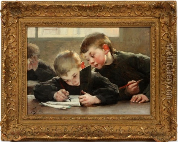 School Days Oil Painting - Henry Jules Jean Geoffroy