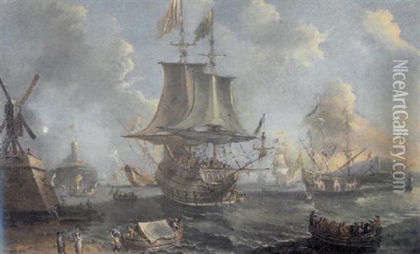 Navires Et Pecheurs A L'entree D'un Port Oil Painting - Jan Abrahamsz. Beerstraten