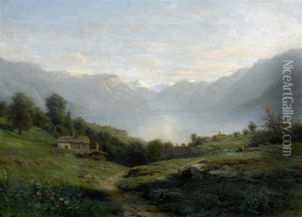 View Of Lake Thun Oil Painting - Leberecht Lortet