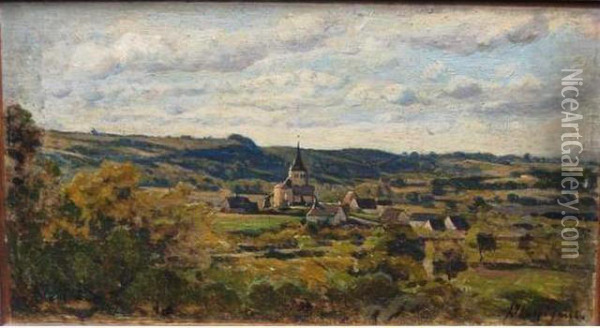 Le Village De Chastelay Oil Painting - Henri-Joseph Harpignies