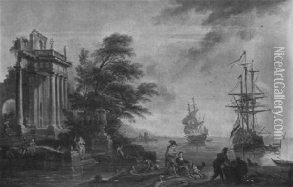 Sudlicher Seehafen Mit Ruinen Und Figurenstaffage Oil Painting - Claude Lorrain