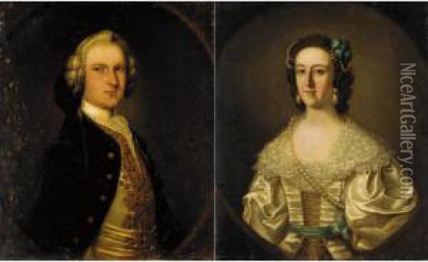 Portrait Of Sigismund Trafford, And His Wife Elizabeth Oil Painting - Thomas Bardwell