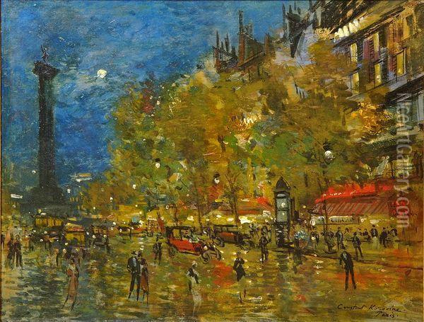 Place De La Bastille La Nuit Oil Painting - Konstantin Alexeievitch Korovin
