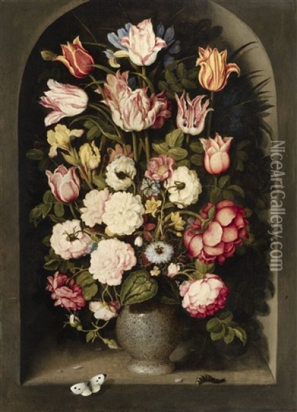 Vase Of Flowers In A Stone Niche Oil Painting - Osias Beert the Elder