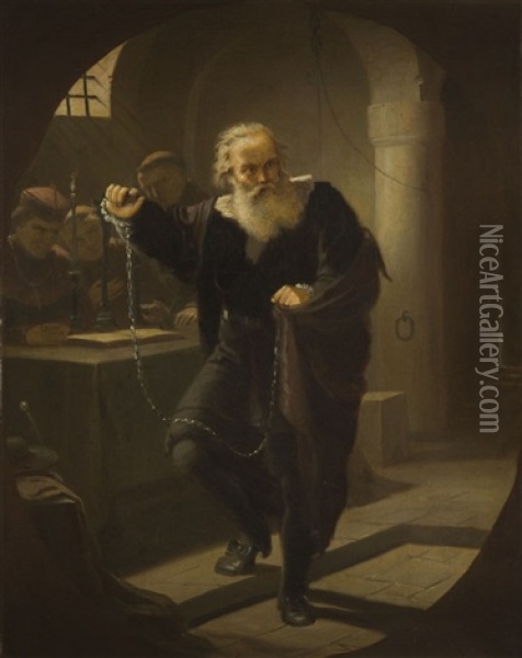 Galileo's Trial Oil Painting - Artur Grottger