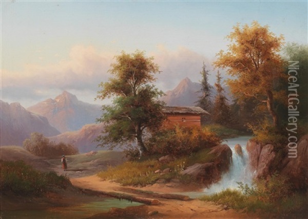 Idyllic Landscape With Decorative Figures Oil Painting - Dominik Schufried